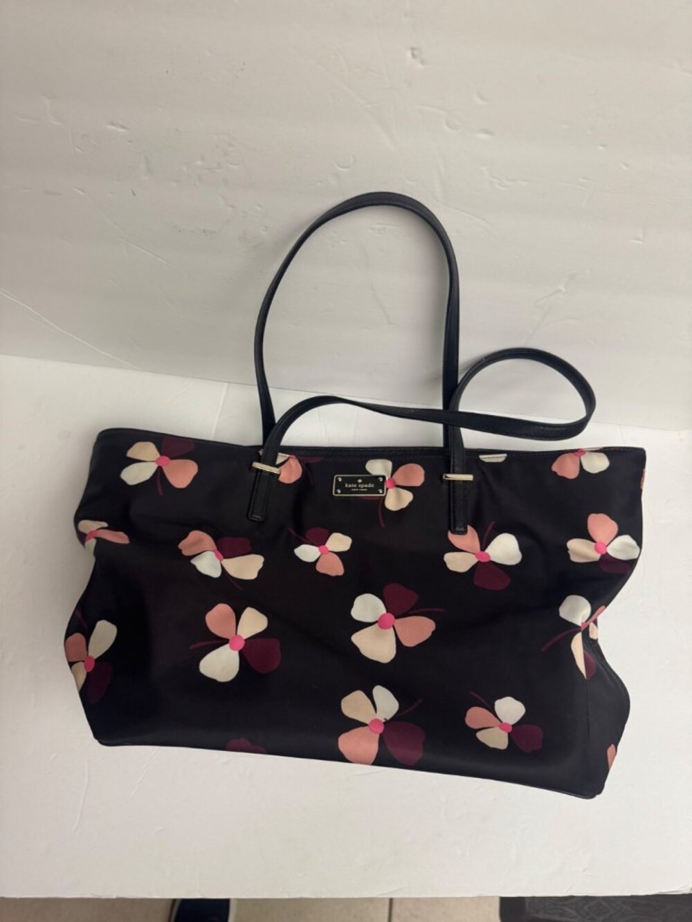 Kate Spade Wilson Road Margareta Butterfly Nylon Tote Bag Black Pink Women - Picture 5 of 10